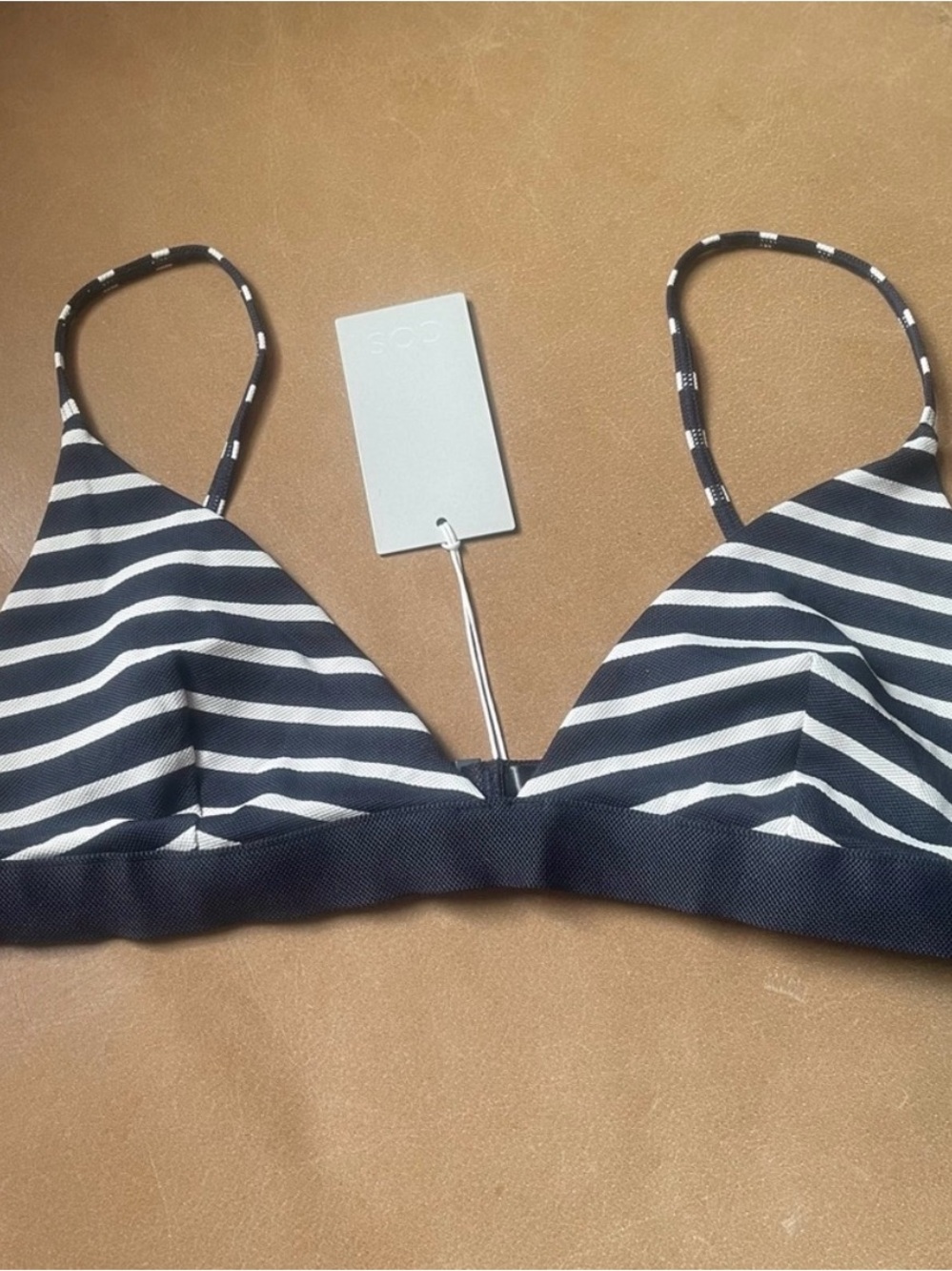 COS Striped Navy and White Triangle Bikini Top Size 10 NWOT